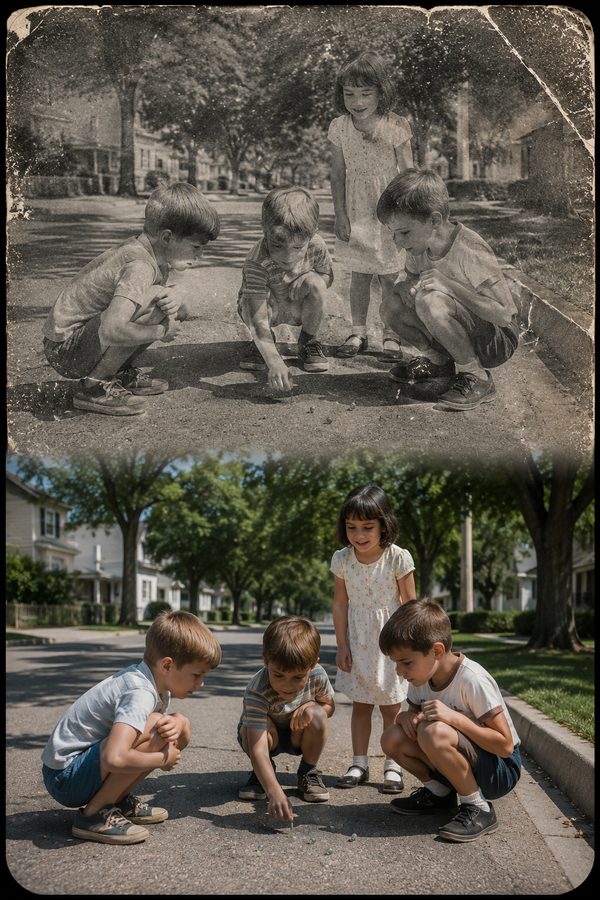 Foto antiga em preto e branco restaurada e colorizada com a DIA